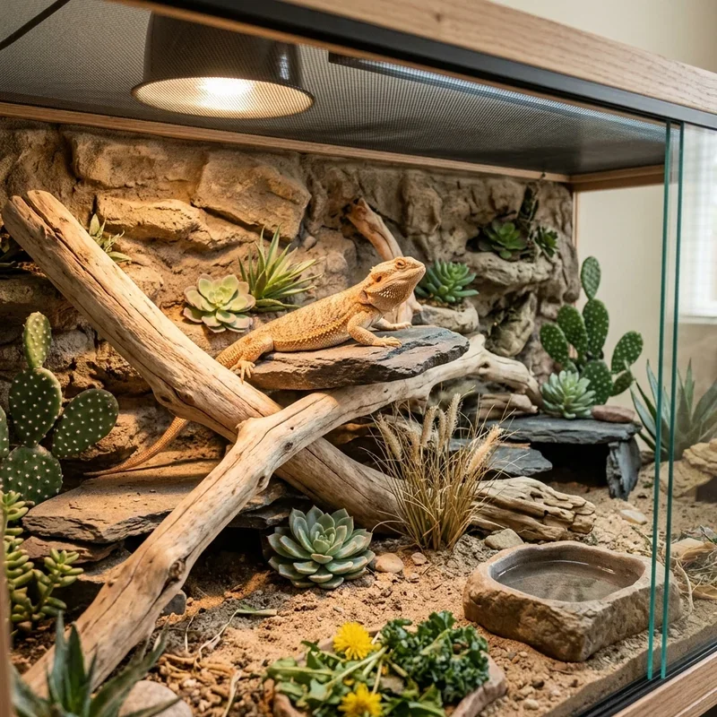 Bearded dragon in an arid naturalistic habitat